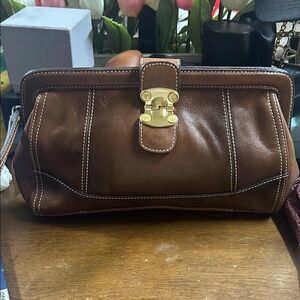 Alfani Brown Leather Clutch with Gold Hardware
